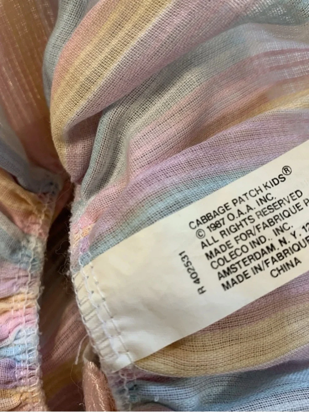 Vintage Cabbage Patch Kids Doll Dress Pastel Stripes With Rose And Bow 1987